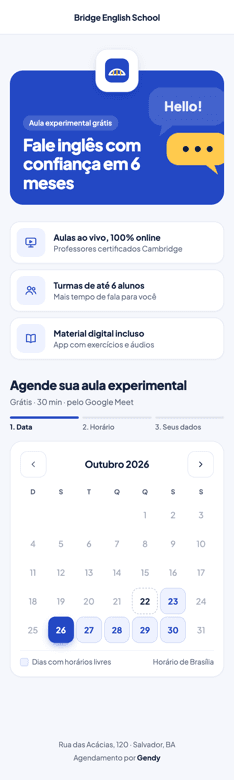 Escolha da data no fluxo de agendamento