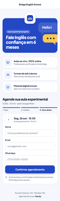 Formulário de dados do agendamento